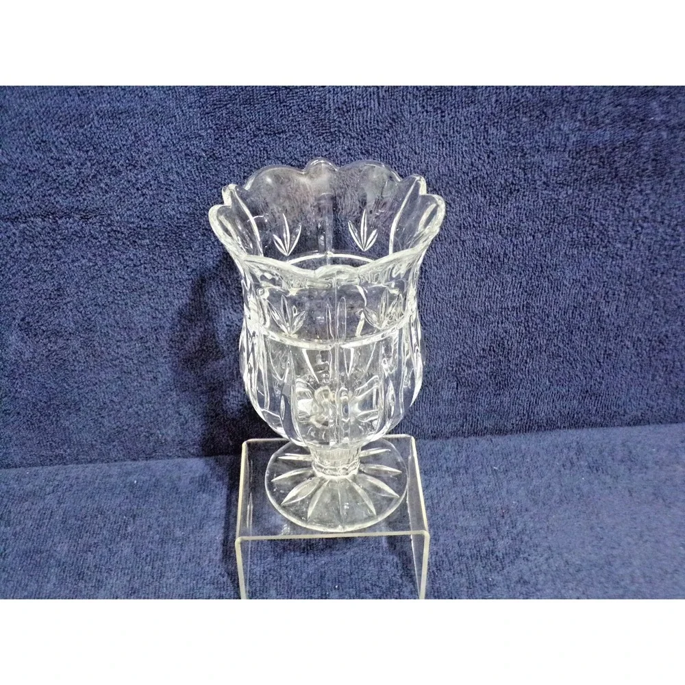 Block Crystal Tulip Garden Hurricane‎ Vase Clear Glass Etched  Pedestal 7